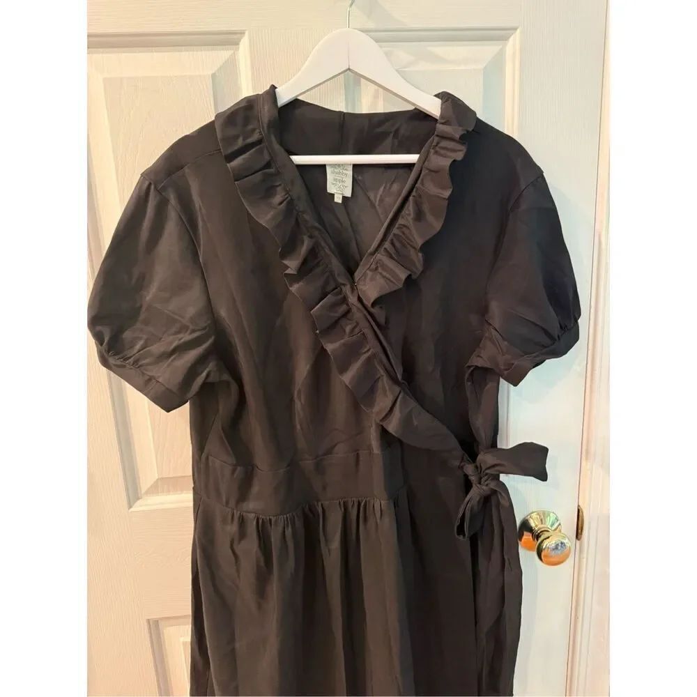 Shabby Apple Black Ruffle Wrap Short Sleeve Dress sz WS  1X EUC